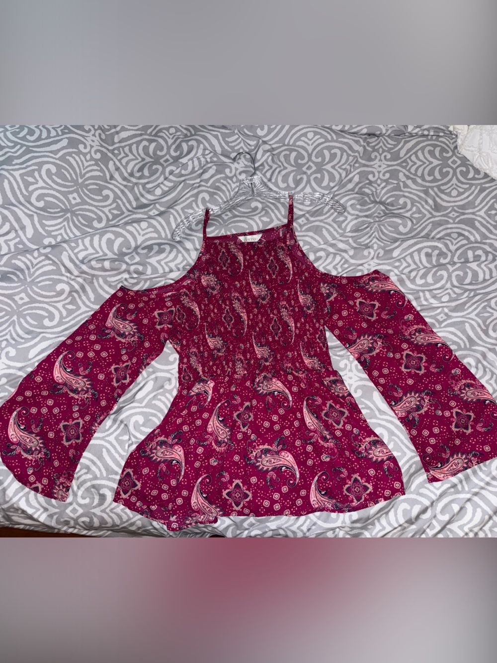 Decree Girls' Burgundy Paisley Cold-Shoulder Dress